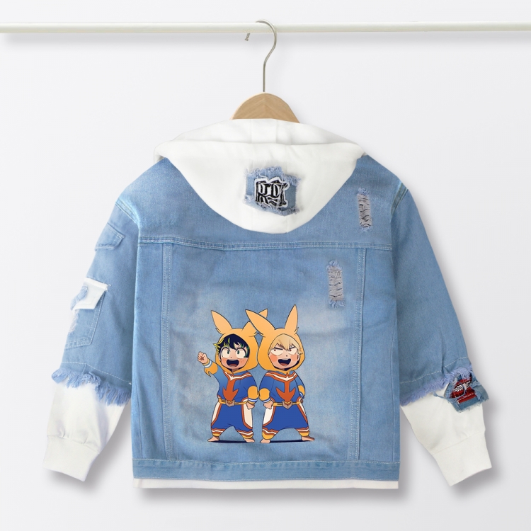 My Hero Academia Anime children's denim hooded sweater denim jacket  from 110 to 150 for children