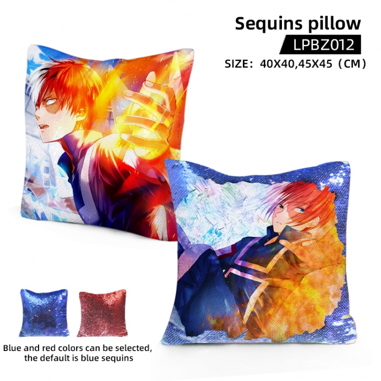 My Hero Academia Animation sequins pillow 40X40CM Blue and red colors can be selected LPBZ012