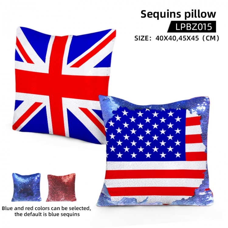 National flag  sequins pillow 40X40CM Blue and red colors can be selected LPBZ015