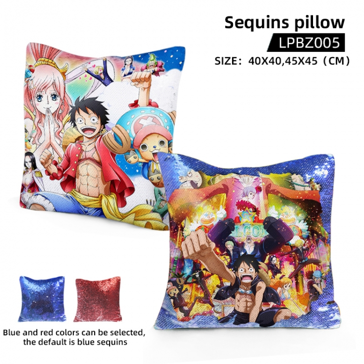One Piece Animation sequins pillow 40X40CM Blue and red colors can be selected LPBZ005