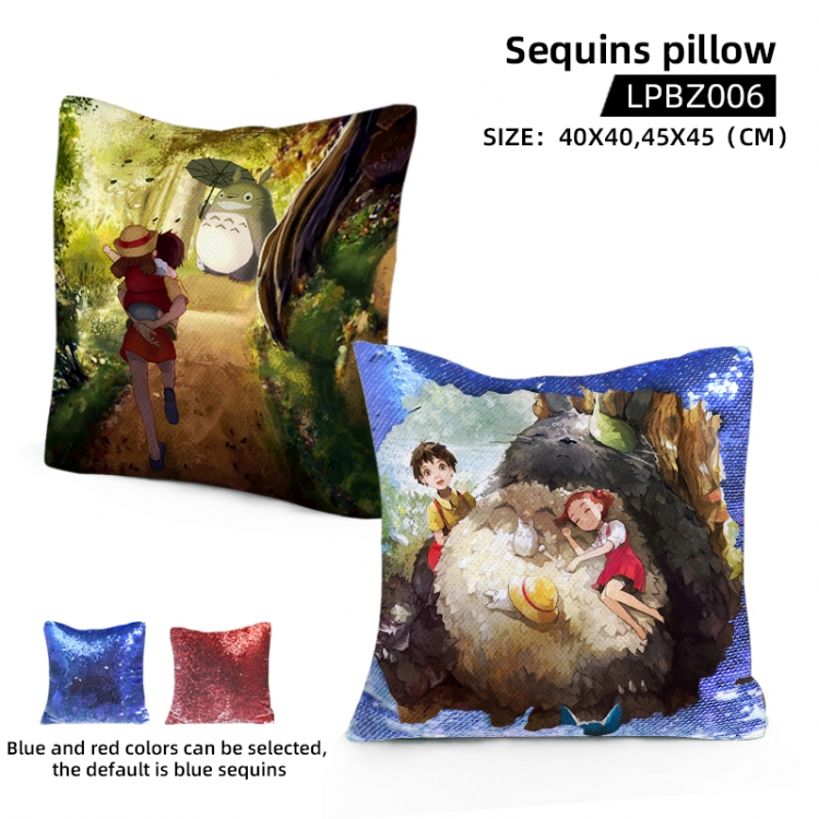 TOTORO Animation sequins pillow 40X40CM Blue and red colors can be selected LPBZ006