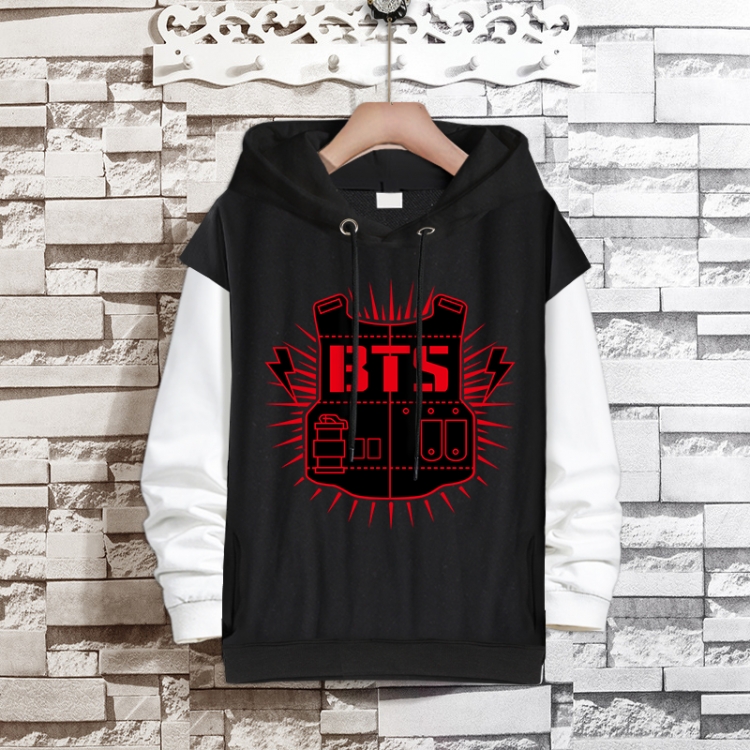 BTS  Movie star fake two-piece thick hooded sweater from S to 3XL