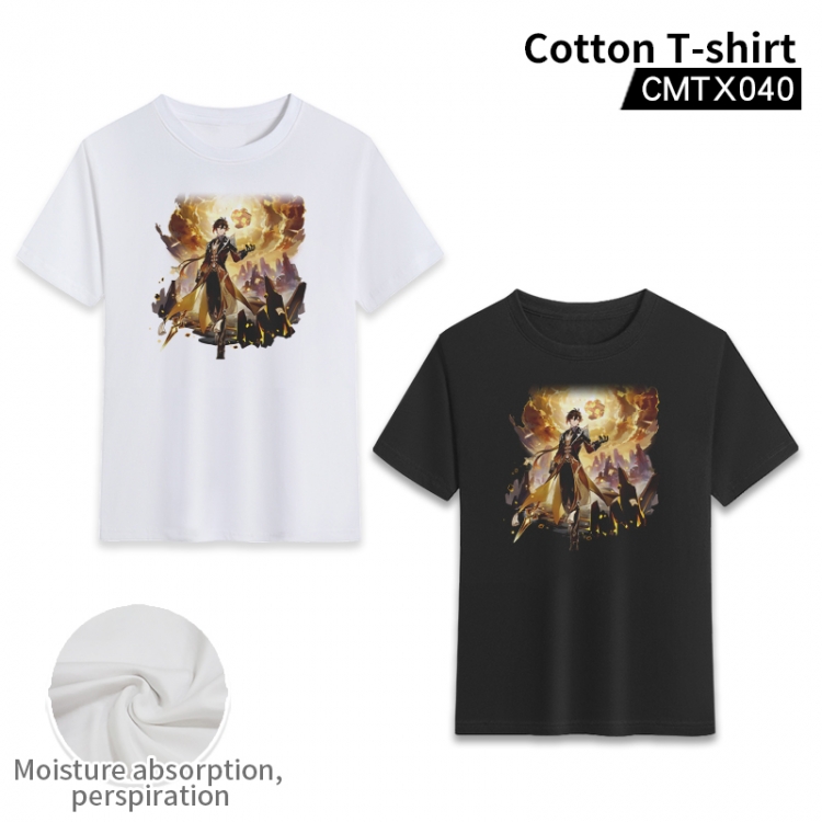 Genshin Impact  Anime cotton color printing short-sleeved T-shirt fromXS to 3XL, black and white 2 colors available CMTX