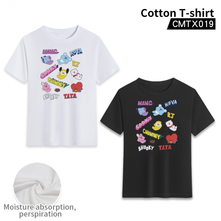 BT21   cotton color printing short-sleeved T-shirt fromXS to 3XL, black and white 2 colors available