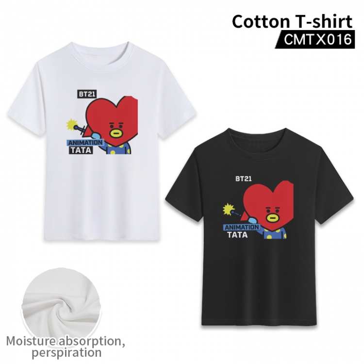 BT21   cotton color printing short-sleeved T-shirt fromXS to 3XL, black and white 2 colors available CMTX016