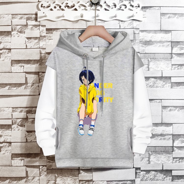 WONDER EGG PRIORITY   Anime fake two-piece thick hooded sweater from S to 3XL