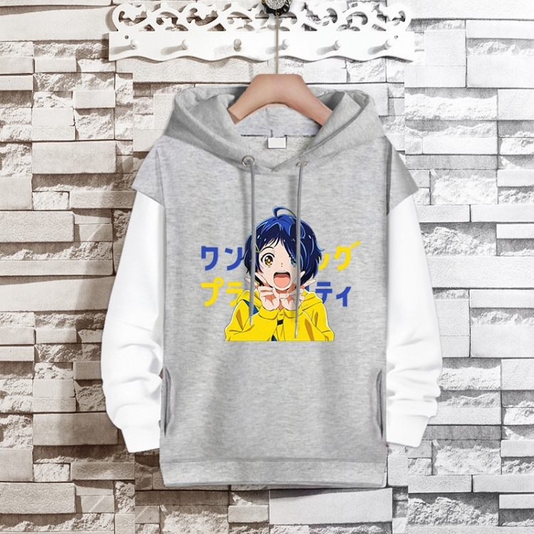 WONDER EGG PRIORITY   Anime fake two-piece thick hooded sweater from S to 3XL