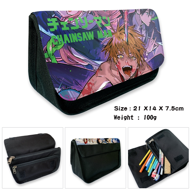 Chainsaw Man  Velcro canvas zipper pencil case Pencil Bag 21×14×7.5cm