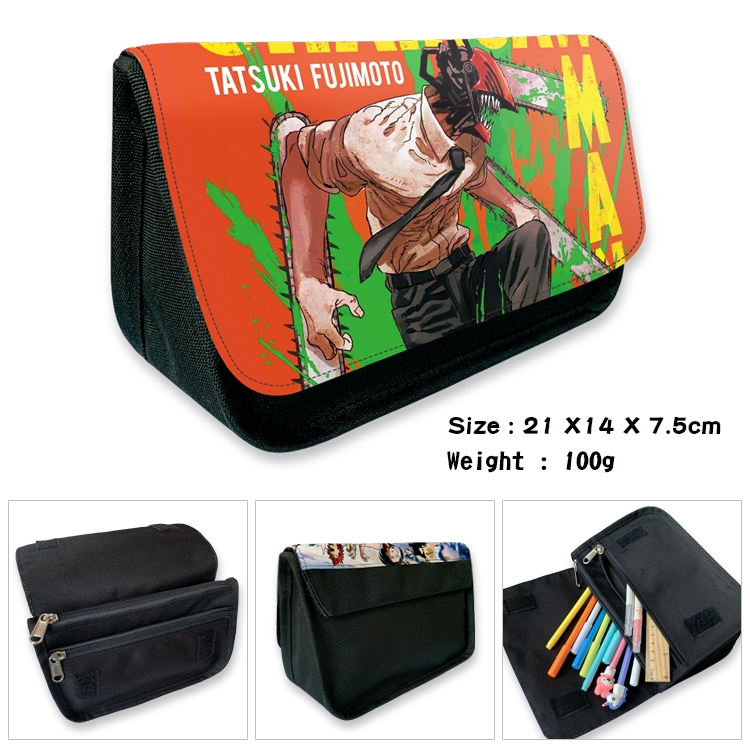 Chainsaw Man  Velcro canvas zipper pencil case Pencil Bag 21×14×7.5cm