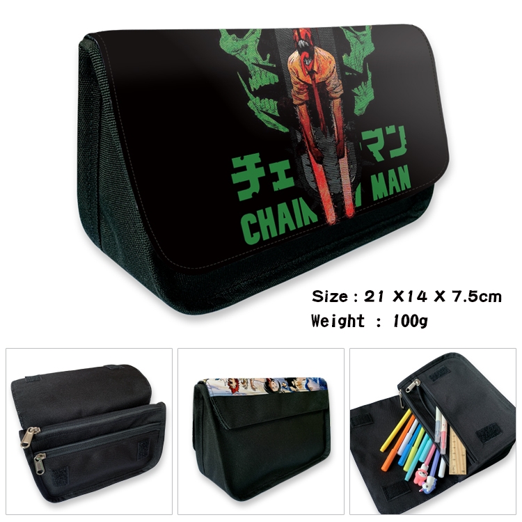 Chainsaw Man  Velcro canvas zipper pencil case Pencil Bag 21×14×7.5cm