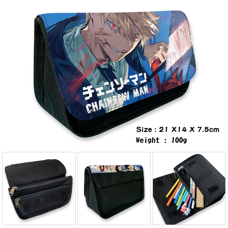 Chainsaw Man  Velcro canvas zipper pencil case Pencil Bag 21×14×7.5cm