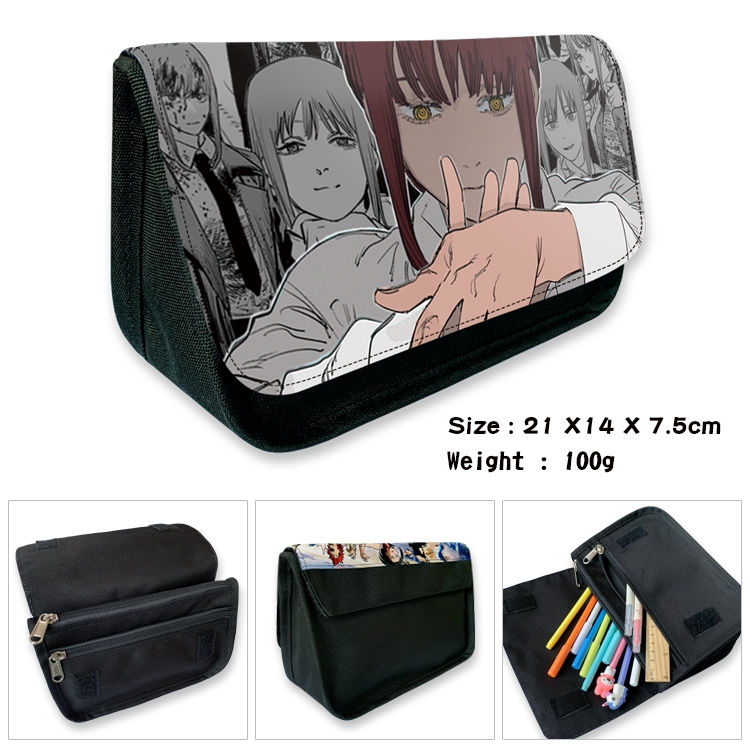 Chainsaw Man  Velcro canvas zipper pencil case Pencil Bag 21×14×7.5cm