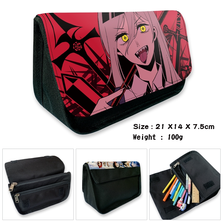 Chainsaw Man  Velcro canvas zipper pencil case Pencil Bag 21×14×7.5cm