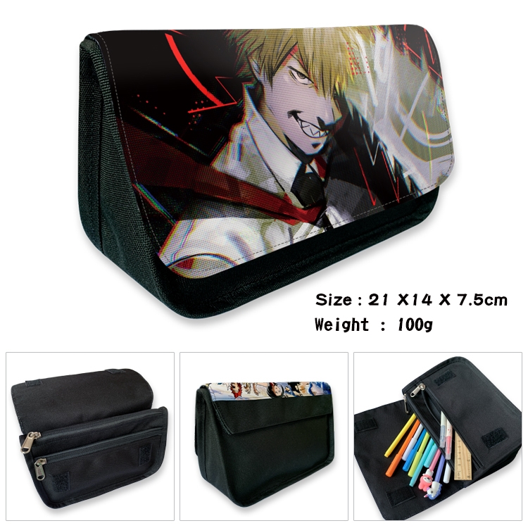 Chainsaw Man  Velcro canvas zipper pencil case Pencil Bag 21×14×7.5cm