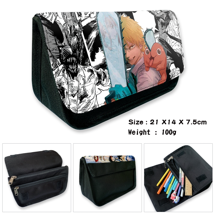 Chainsaw Man  Velcro canvas zipper pencil case Pencil Bag 21×14×7.5cm