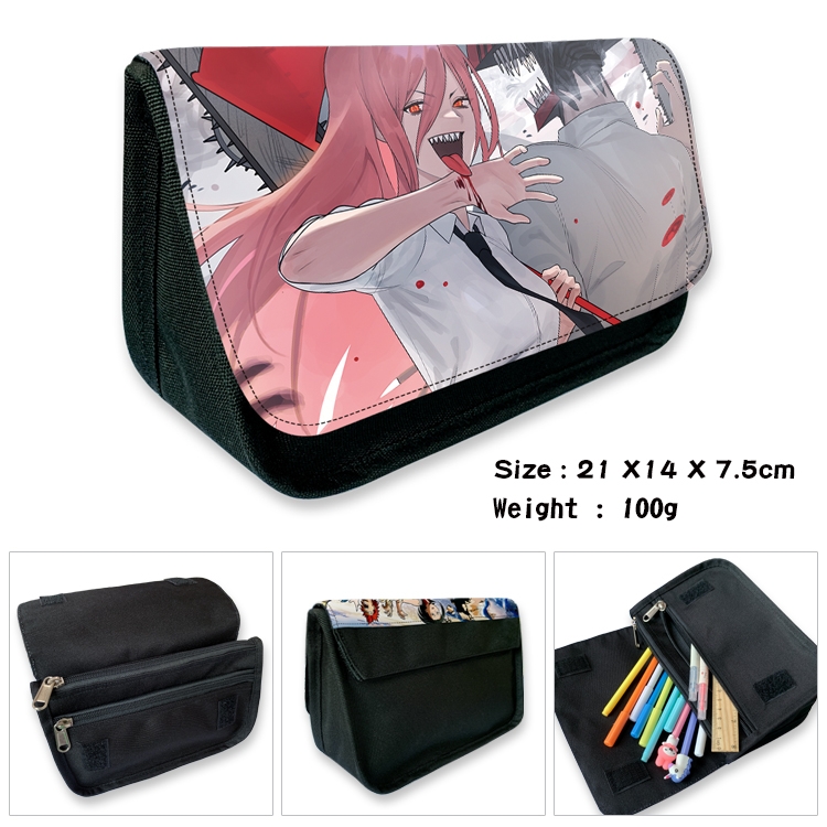 Chainsaw Man  Velcro canvas zipper pencil case Pencil Bag 21×14×7.5cm