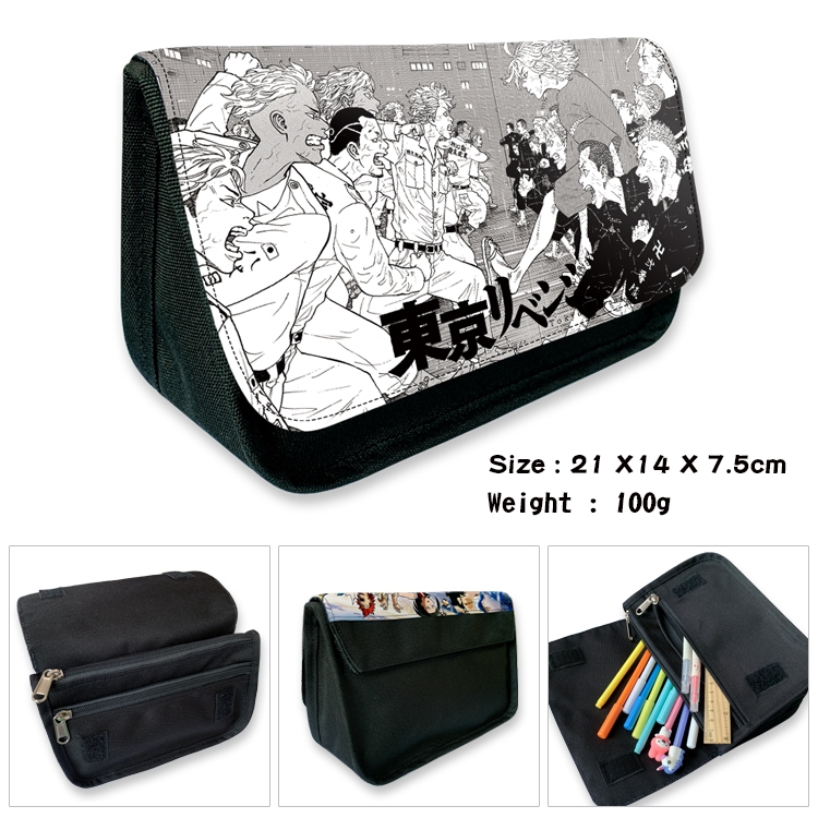 Tokyo Revengers  Velcro canvas zipper pencil case Pencil Bag 21×14×7.5cm