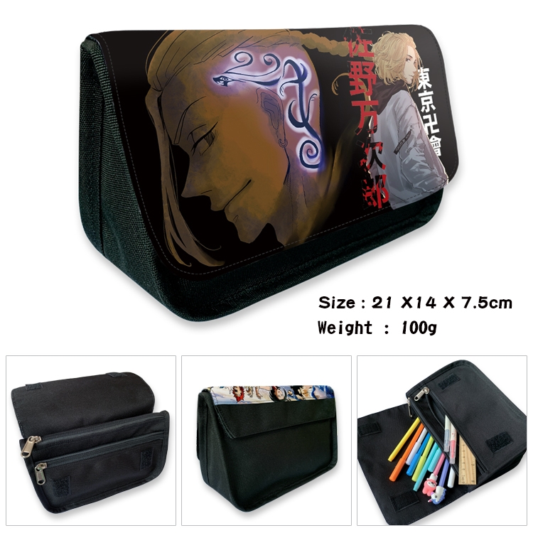 Tokyo Revengers  Velcro canvas zipper pencil case Pencil Bag 21×14×7.5cm