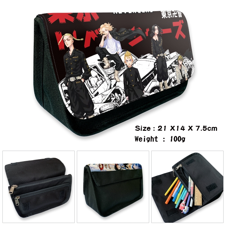 Tokyo Revengers  Velcro canvas zipper pencil case Pencil Bag 21×14×7.5cm