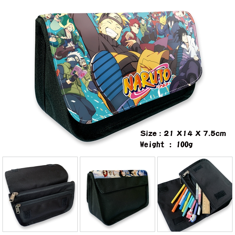 Naruto Velcro canvas zipper pencil case Pencil Bag 21×14×7.5cm