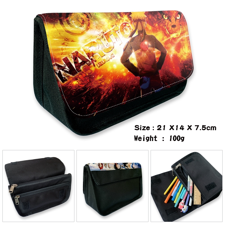 Naruto Velcro canvas zipper pencil case Pencil Bag 21×14×7.5cm