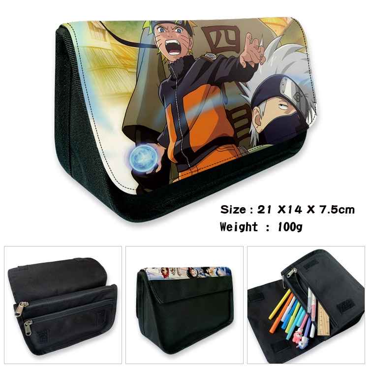 Naruto Velcro canvas zipper pencil case Pencil Bag 21×14×7.5cm