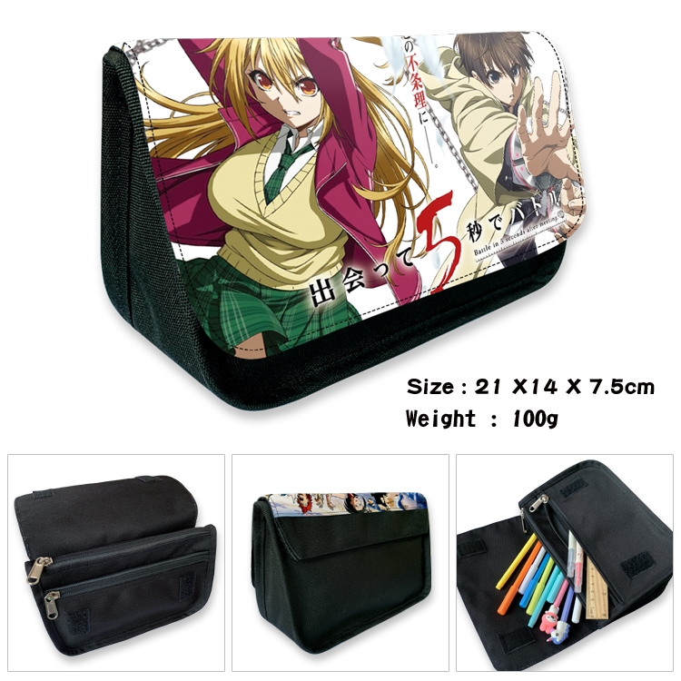 Meet for 5 seconds to start fighting  Velcro canvas zipper pencil case Pencil Bag 21×14×7.5cm