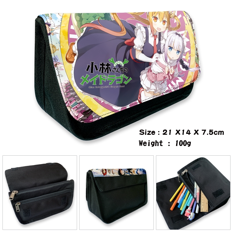 Miss Kobayashis Dragon Maid Velcro canvas zipper pencil case Pencil Bag 21×14×7.5cm