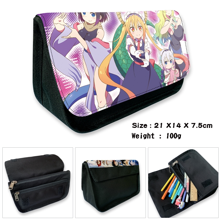 Miss Kobayashis Dragon Maid Velcro canvas zipper pencil case Pencil Bag 21×14×7.5cm
