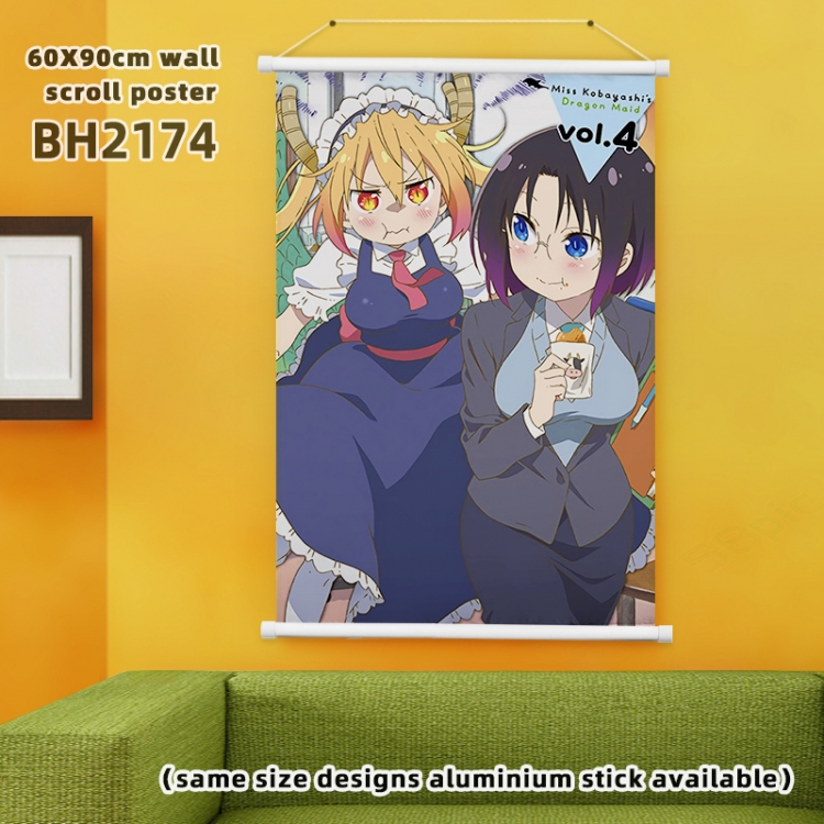 Wall Scroll Miss Kobayashis Dragon Maid Anime White plastic pole hanging picture 60X90CM BH2174