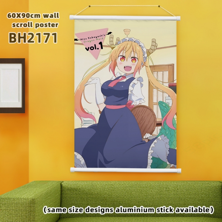 Wall Scroll Miss Kobayashis Dragon Maid Anime White plastic pole hanging picture 60X90CM BH2171