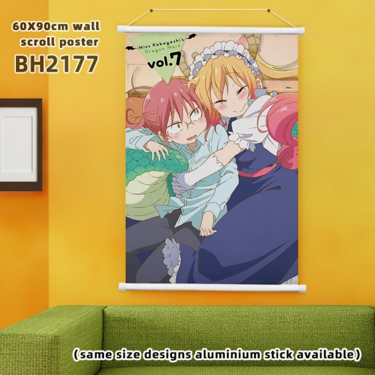 Wall Scroll Miss Kobayashis Dragon Maid Anime White plastic pole hanging picture 60X90CM BH2177