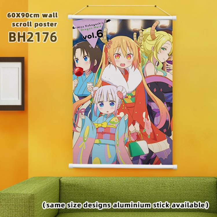 Wall Scroll Miss Kobayashis Dragon Maid Anime White plastic pole hanging picture 60X90CM