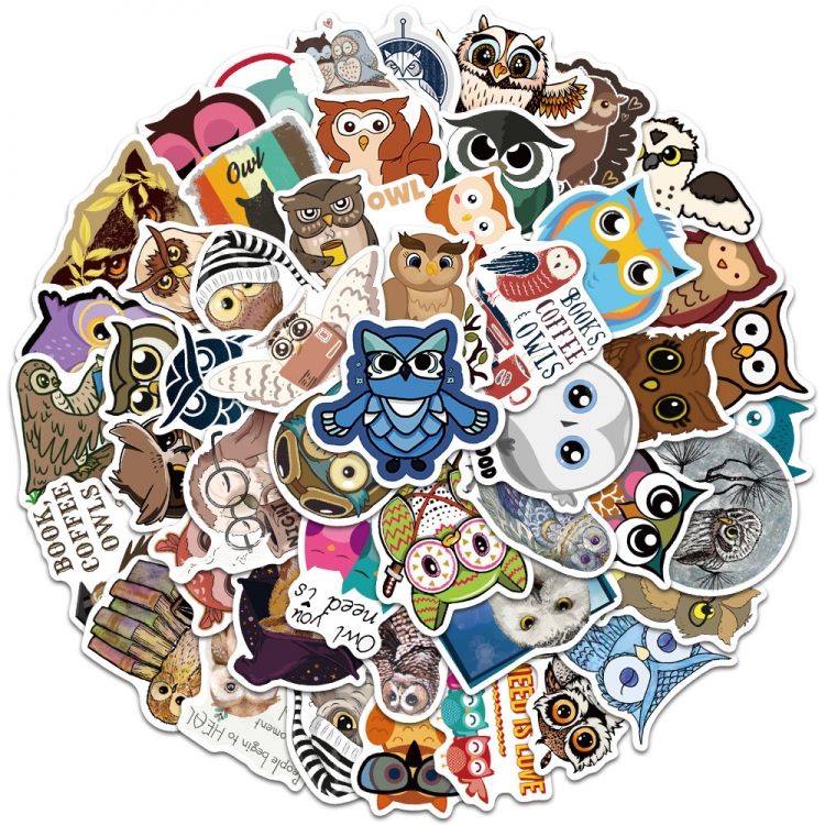  owl Doodle stickers Waterproof stickers a set of 50 price for 5 sets