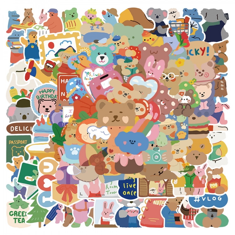 Cartoon little bear Doodle stickers Waterproof stickers a set of 100 price for 5 sets