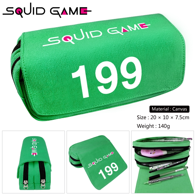 Squid Game Canvas double-layer zipper pencil case 20x10x7.5cm 140g