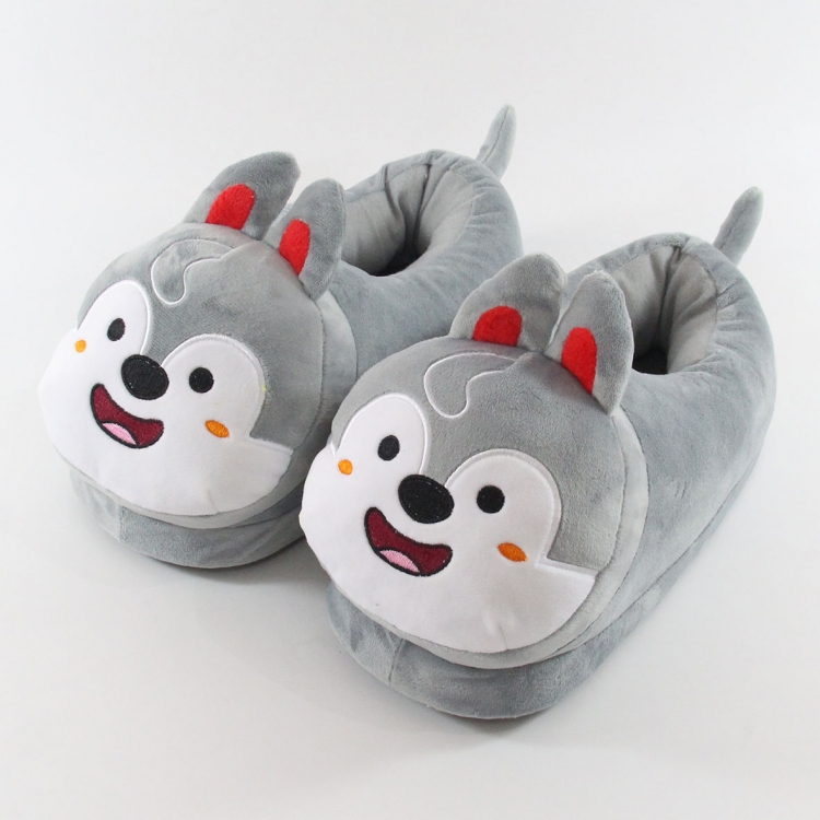 Gray wolf All-inclusive foot crystal super soft warm plush shoes 28x13x8cm