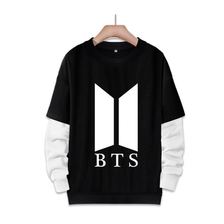 BTS fake two-piece thick round neck sweater from S to 3XL