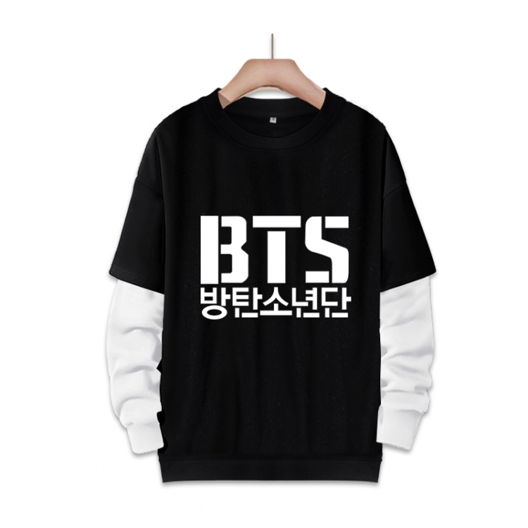  BTS fake two-piece thick round neck sweater from S to 3XL