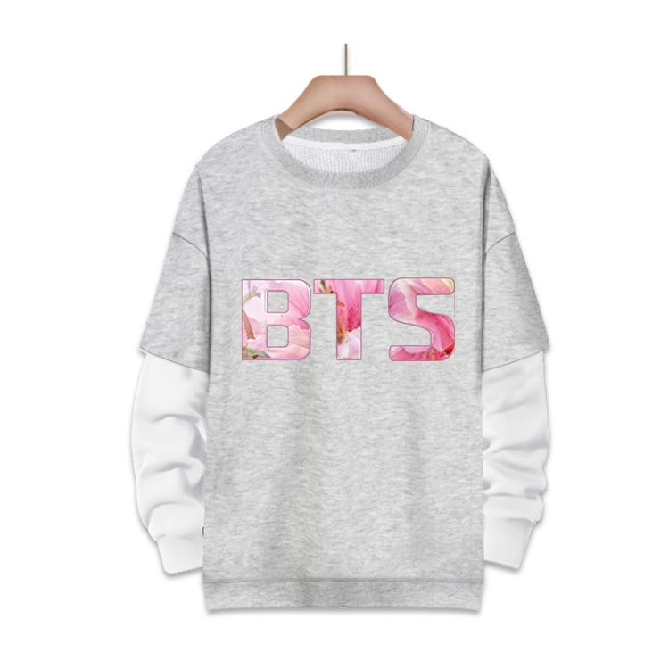  BTS fake two-piece thick round neck sweater from S to 3XL