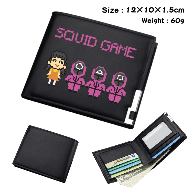 Squid game Color Picture Black Leather Bifold Wallet 12x10x1.5cm