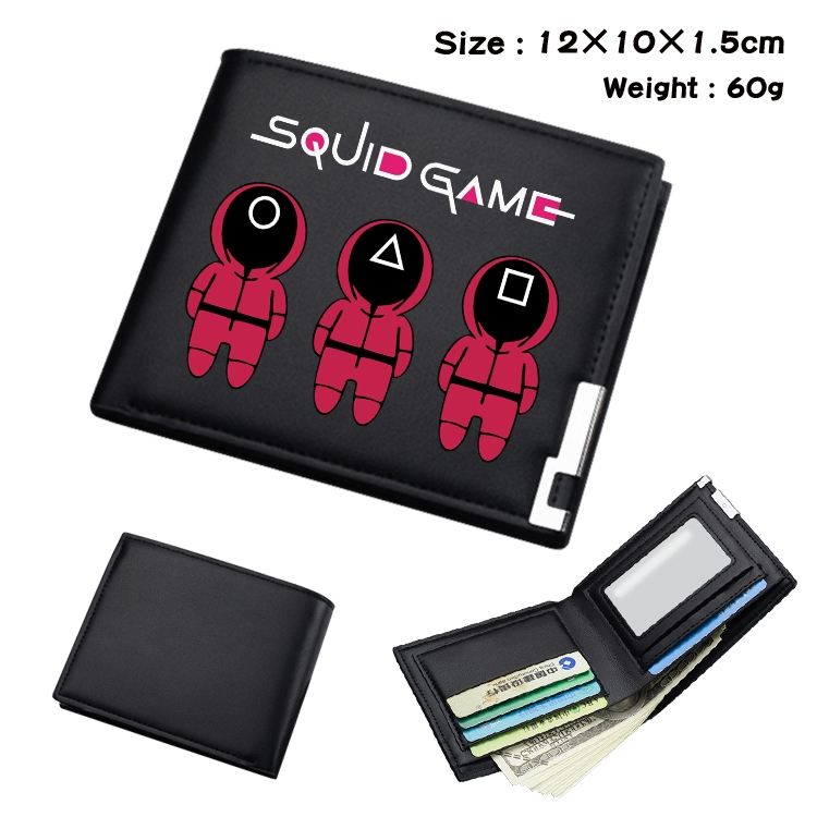 Squid game Color Picture Black Leather Bifold Wallet 12x10x1.5cm