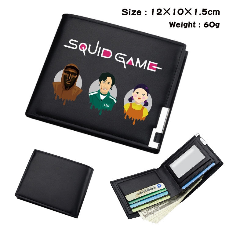 Squid game Color Picture Black Leather Bifold Wallet 12x10x1.5cm