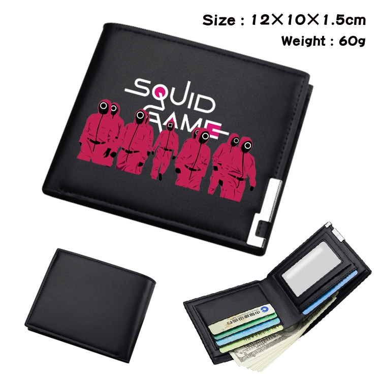 Squid game Color Picture Black Leather Bifold Wallet 12x10x1.5cm