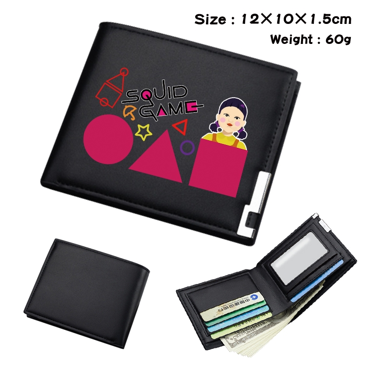 Squid game Color Picture Black Leather Bifold Wallet 12x10x1.5cm