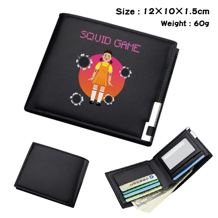 Squid game Color Picture Black Leather Bifold Wallet 12x10x1.5cm