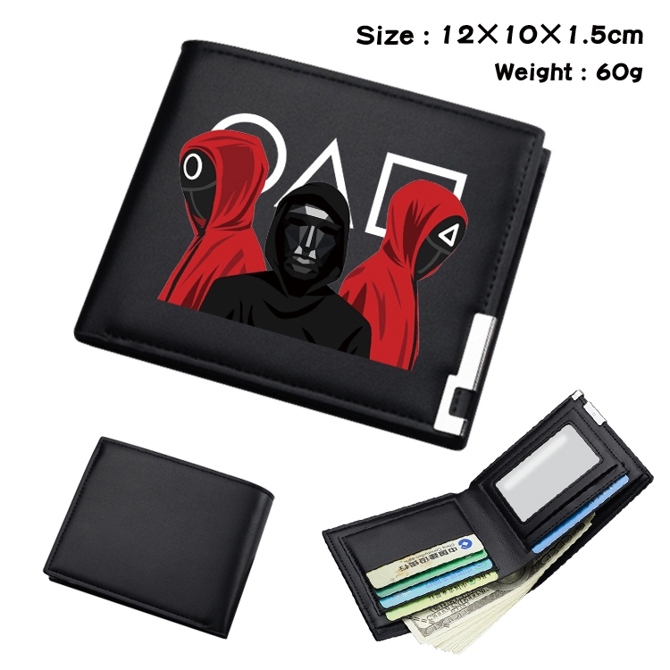 Squid game Color Picture Black Leather Bifold Wallet 12x10x1.5cm