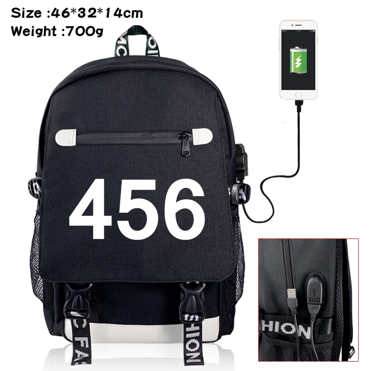 Squid game Canvas Backpack School Bag with Flip Data Cable