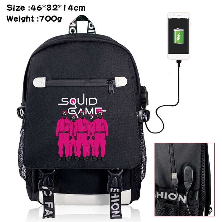 Squid game Canvas Backpack School Bag with Flip Data Cable