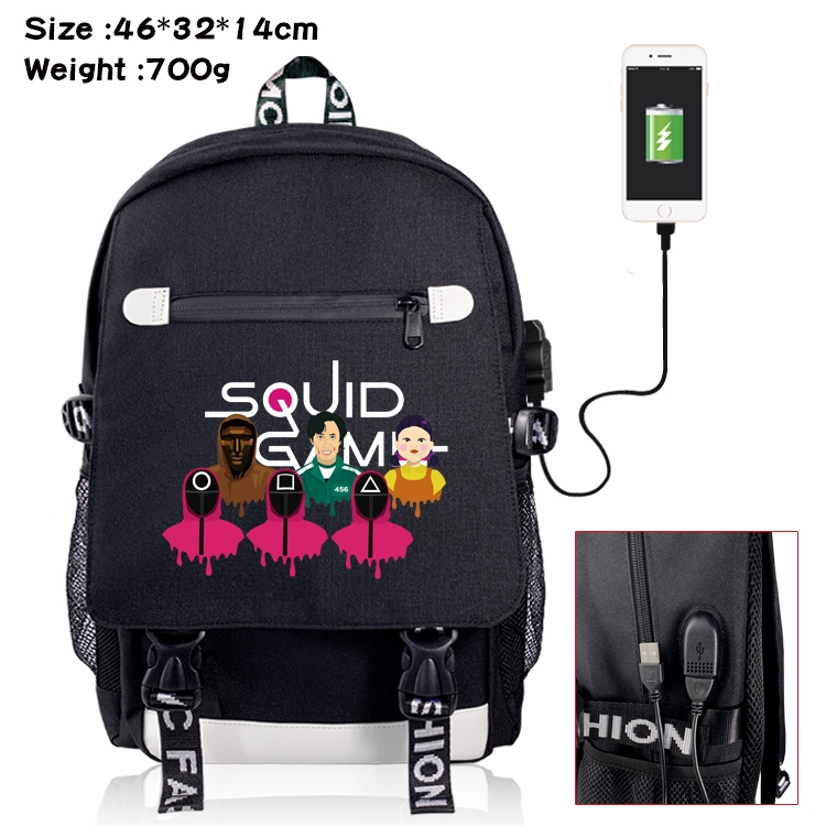 Squid game Canvas Backpack School Bag with Flip Data Cable